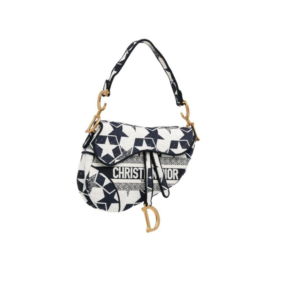 Pre Loved Dior Stars Embroidered Canvas Saddle Bag - Picture 2 of 8